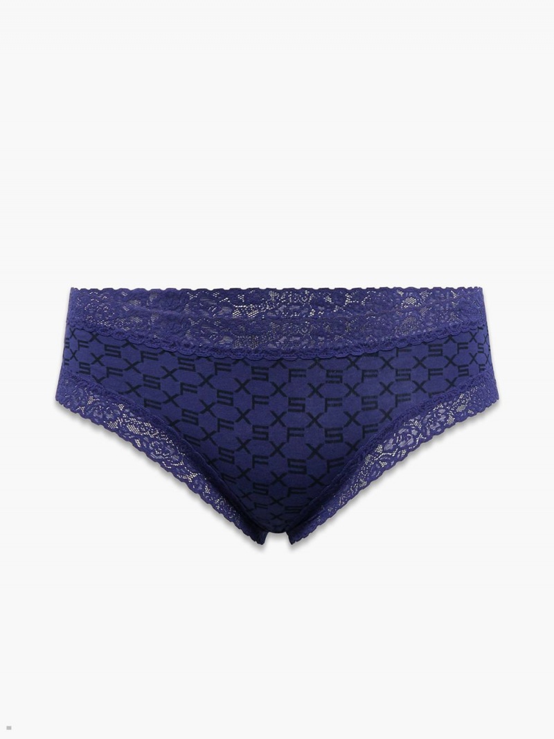 Savage X Fenty Cotton Essentials Lace-Trim Námornícka Modrá | IPDL87953