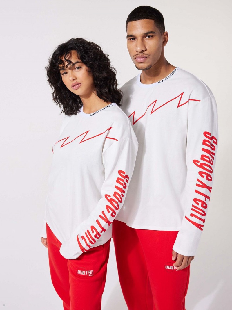 Savage X Fenty Sexties Grafika Long-Sleeve Biele | UWPB09546