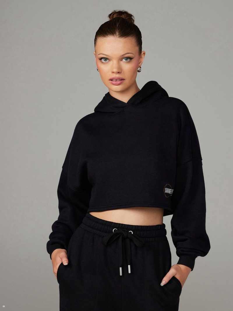 Savage X Fenty Xssential Fleece Scope Logo Cropped Čierne | CNFM12730