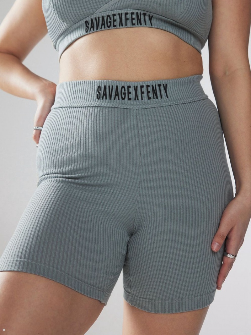 Savage X Fenty Xssential Heavy Rib Logo Bike Tmavo Siva | DCPM28659